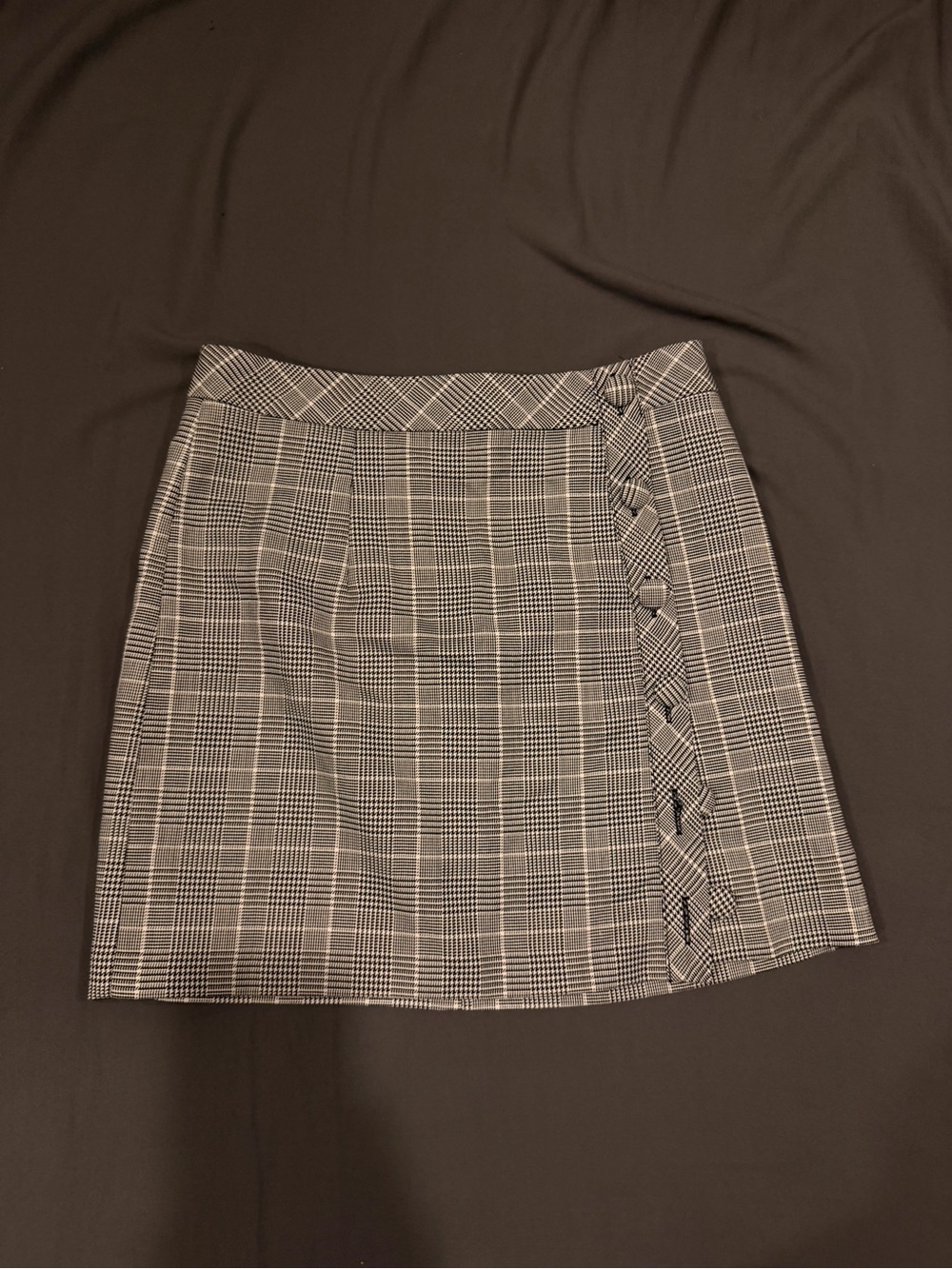 Forever 21 Black and White Plaid Mini Skirt with Side Braid Detail
